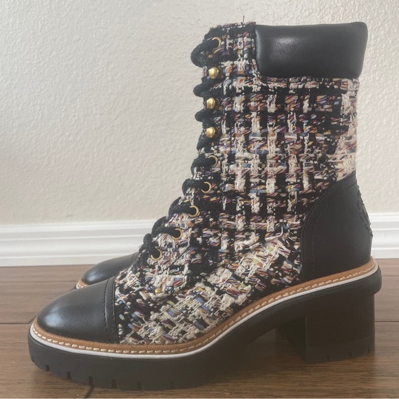 Tory Burch tweed combat boots fall boots winter boots lace up boots black bootie - Picture 7 of 16